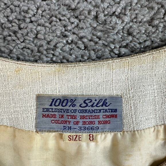 VINTAGE 60s Moe Nathan Silk Vest Womens 8 Beige Button Front Sleeveless READ - Picture 5 of 13